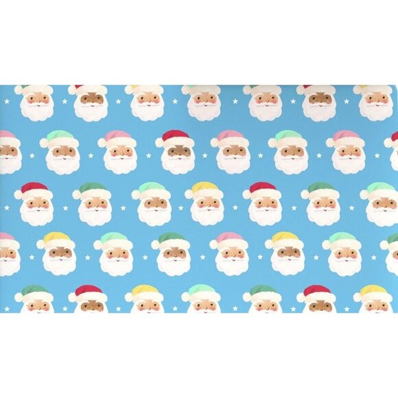Hallmark Wrapping Paper Christmas Santa Claus Faces On Blue 35 sqft Roll Holiday - Picture 1 of 4